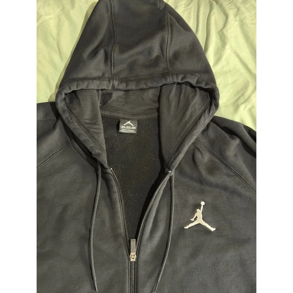 Jordan Mens Full Zip Hoodie Black Jumpman Fleece Sweatshirt 3XL Raglan Sleeve
